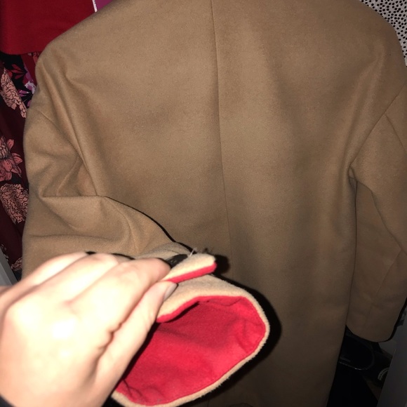 Jackets & Coats Top Shop Camel Coat With Red Accent Poshmark